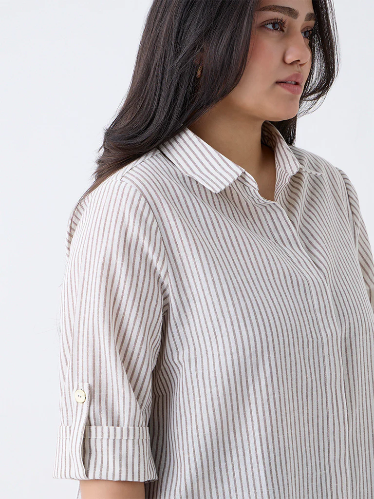 Gia Cream Striped Cotton-Blend Shirt - Image 3