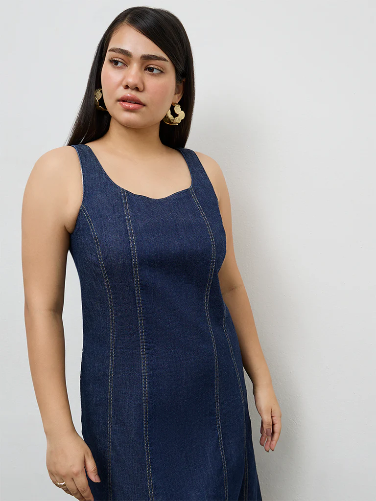 Gia Dark Blue Denim A-Line Dress - Image 3