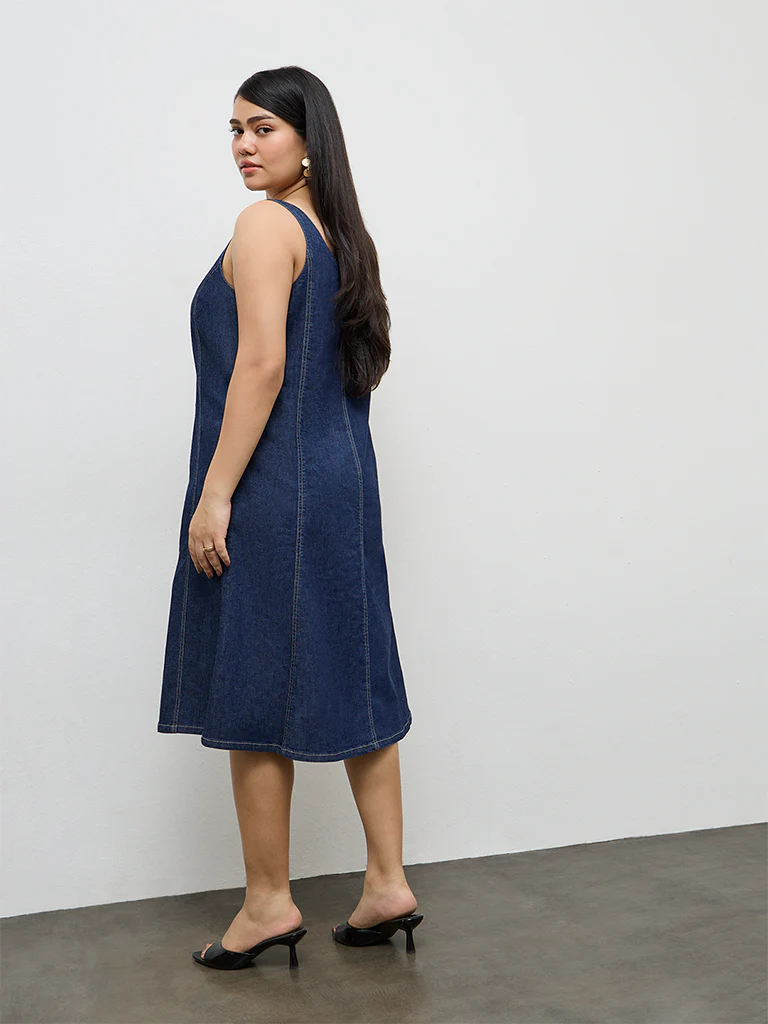 Gia Dark Blue Denim A-Line Dress - Image 4