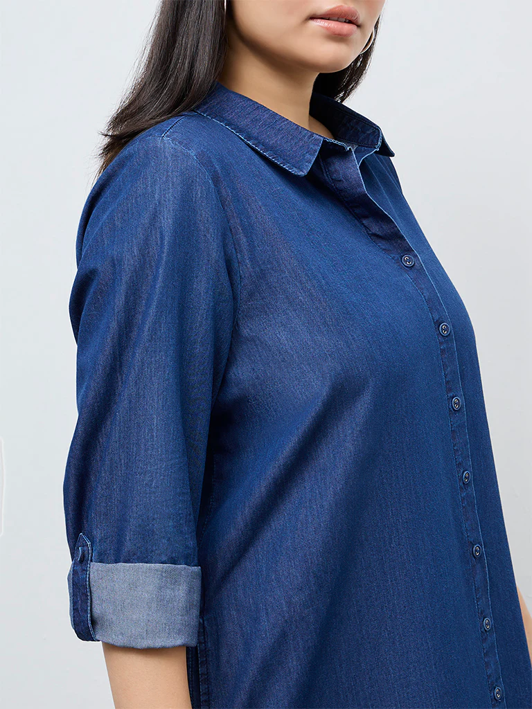 Gia Dark Blue Denim Shirt Dress - Image 3