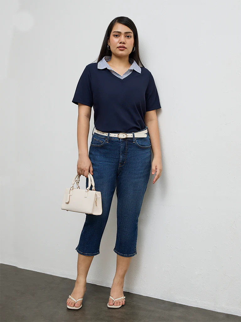 Gia Dark Blue High-Rise Capri Jeans