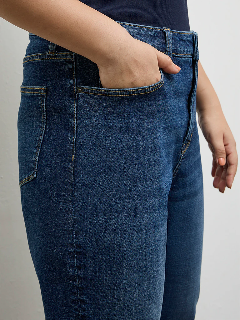 Gia Dark Blue High-Rise Capri Jeans - Image 3