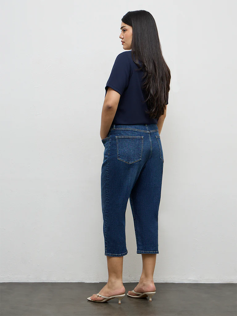 Gia Dark Blue High-Rise Capri Jeans - Image 4
