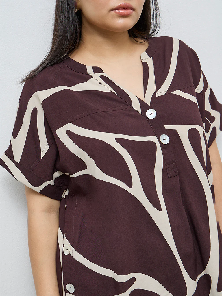 Gia Dark Brown Abstract Printed Blouse - Image 2