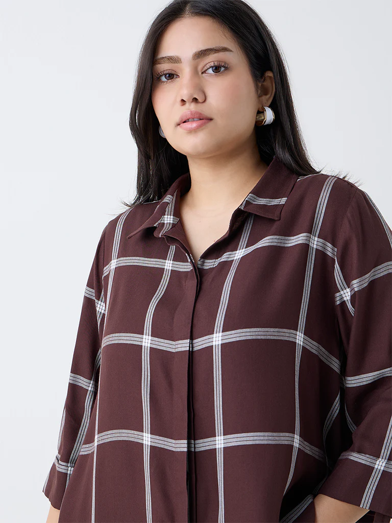 Gia Dark Brown Checkered Shirt - Image 3