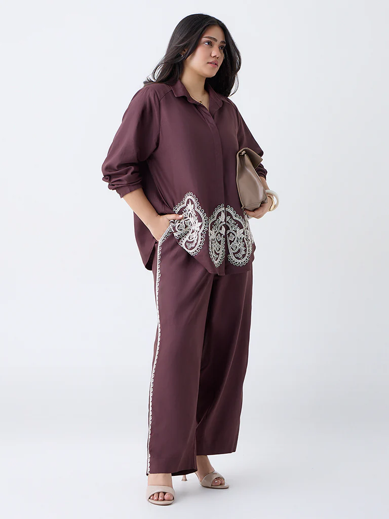 Gia Dark Brown Embroidered Shirt - Image 2
