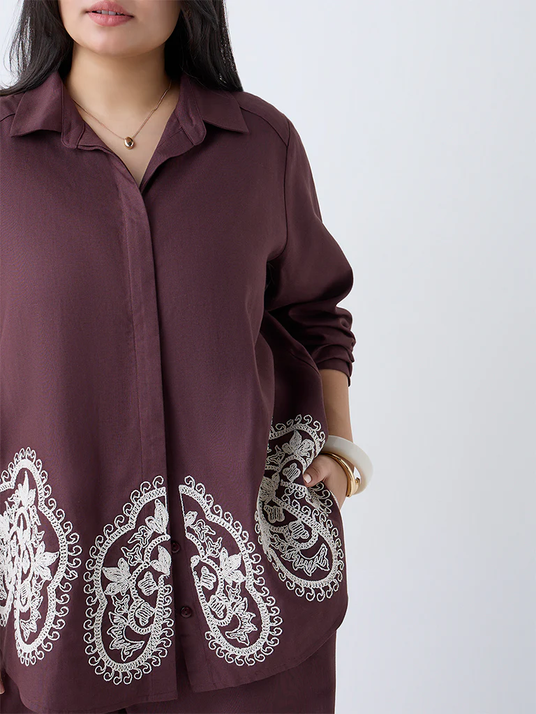 Gia Dark Brown Embroidered Shirt - Image 3