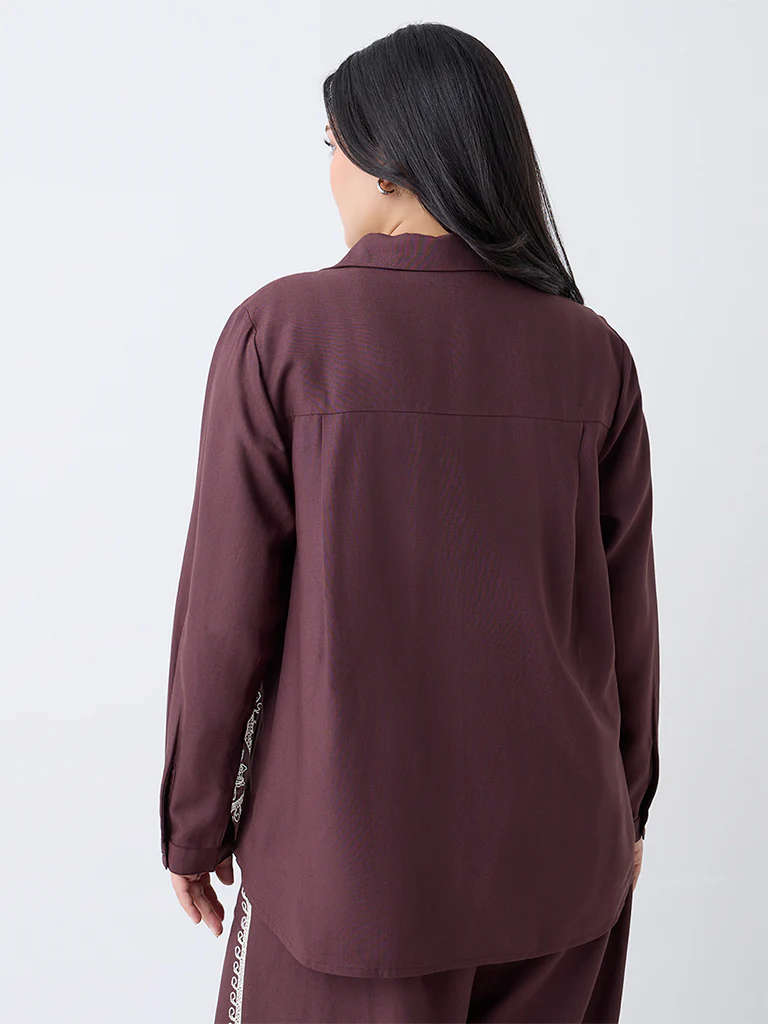 Gia Dark Brown Embroidered Shirt - Image 4