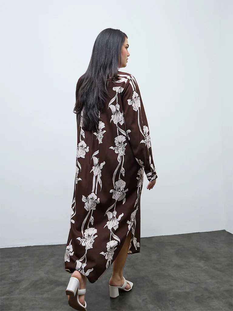 Gia Dark Brown Floral Shirt Dress - Image 4