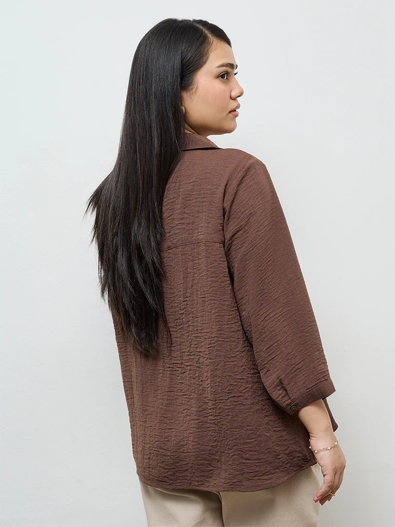 Gia Dark Brown Pintuck-Detail Blouse - Image 4