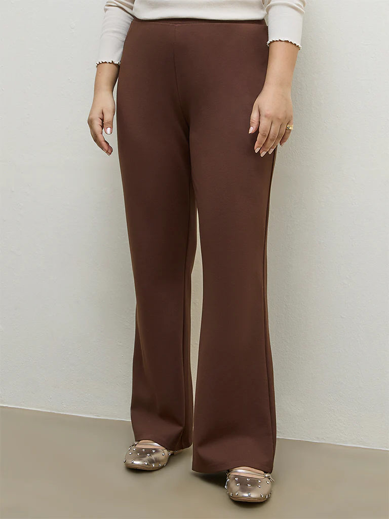 Gia Dark Brown Solid High-Rise Trousers - Image 2