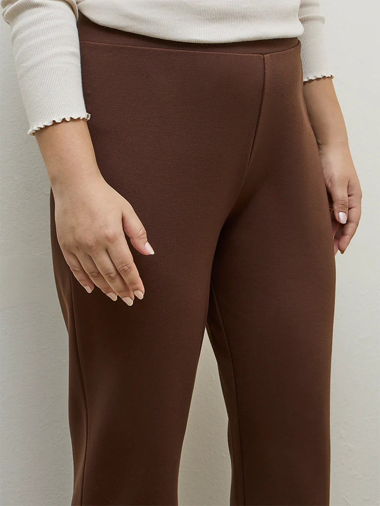 Gia Dark Brown Solid High-Rise Trousers - Image 3