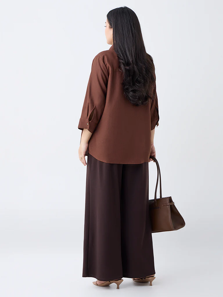 Gia Dark Brown Solid Shirt - Image 4
