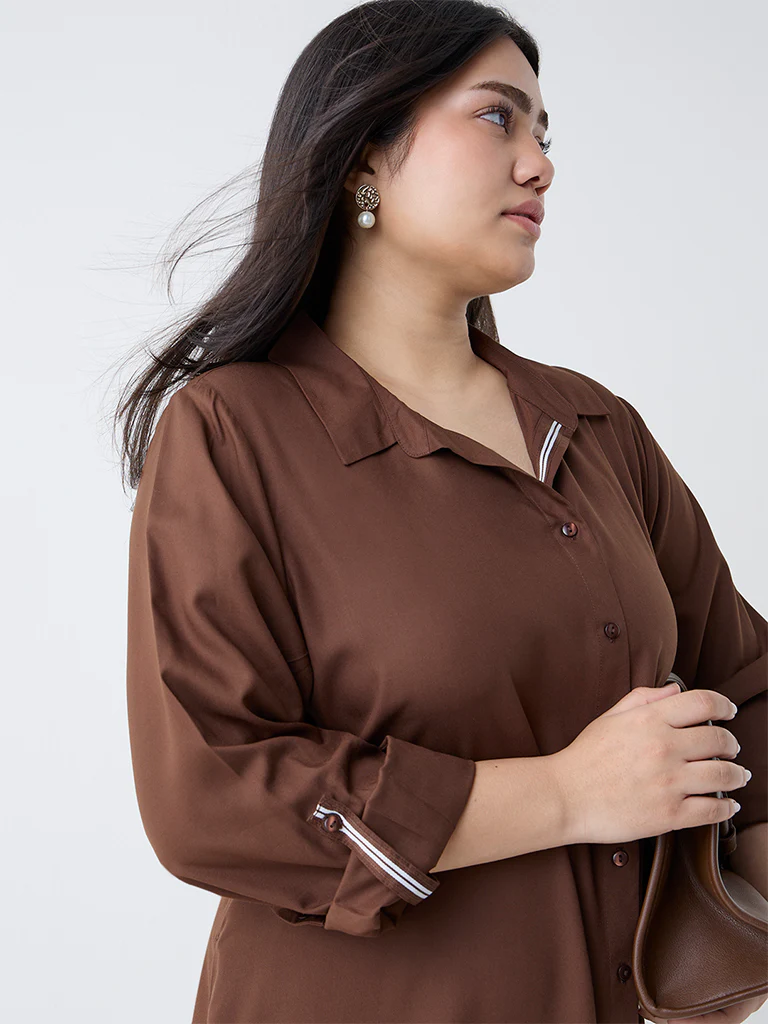 Gia Dark Brown Solid Shirt Dress - Image 3