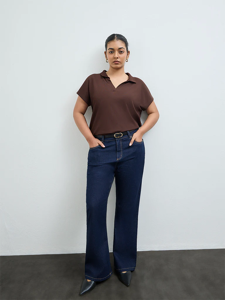 Gia Dark Brown Textured T-Shirt