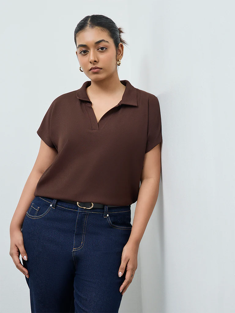 Gia Dark Brown Textured T-Shirt - Image 2