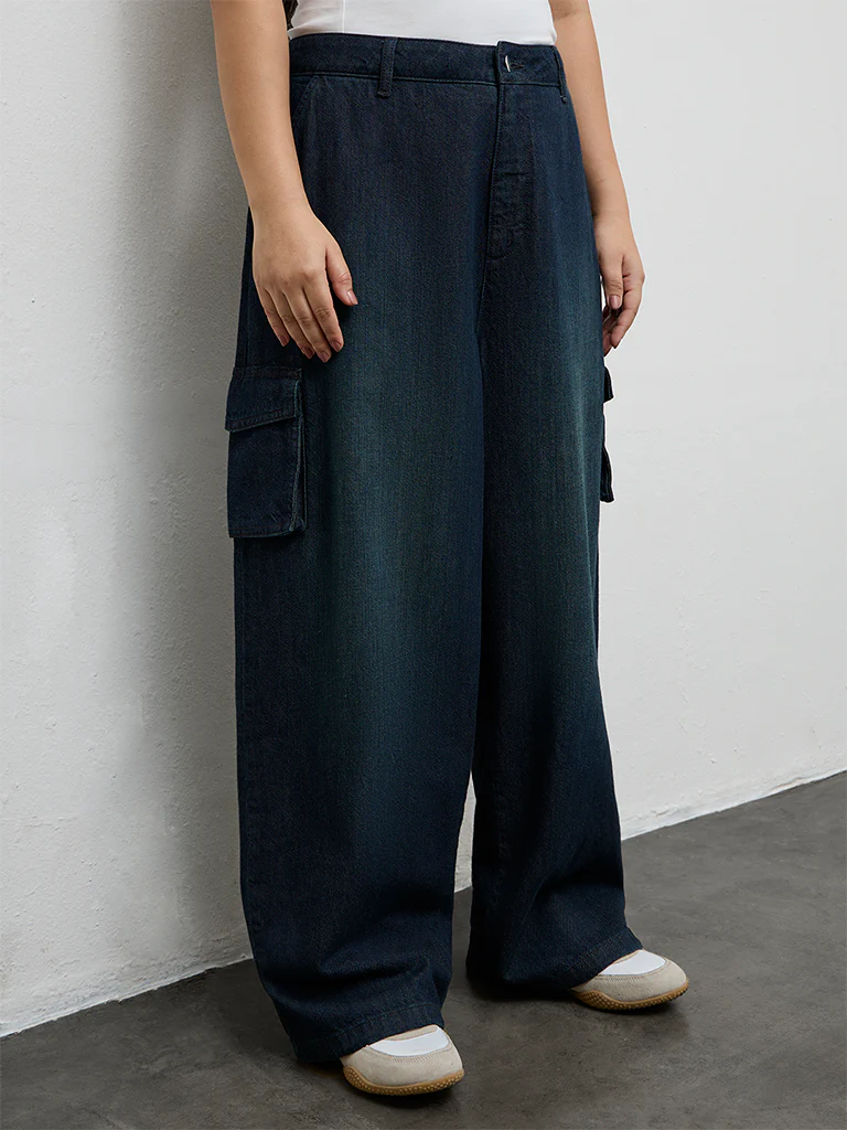 Gia Dark Green Cargo-Style High-Rise Jeans - Image 2