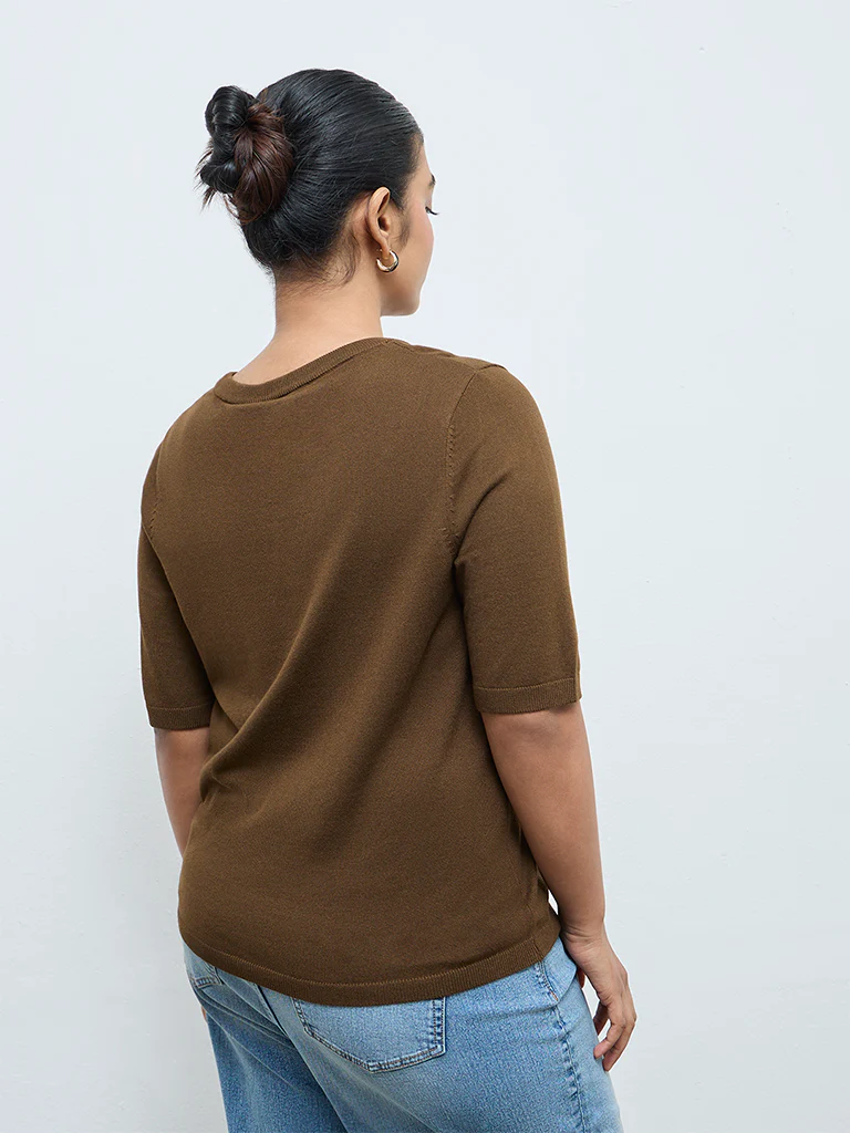 Gia Dark Olive Knit-Textured Sweater - Image 4
