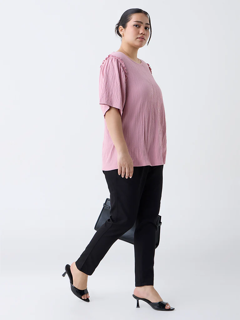 Gia Dusty Pink Crinkle-Textured Cotton Top - Image 2