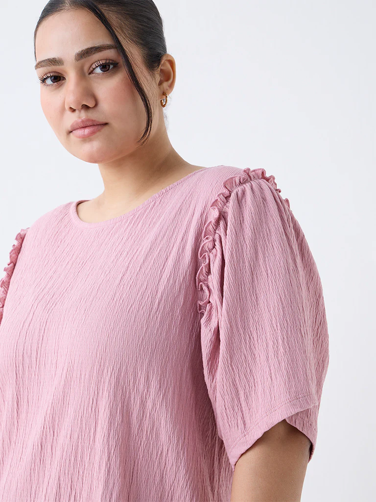 Gia Dusty Pink Crinkle-Textured Cotton Top - Image 3
