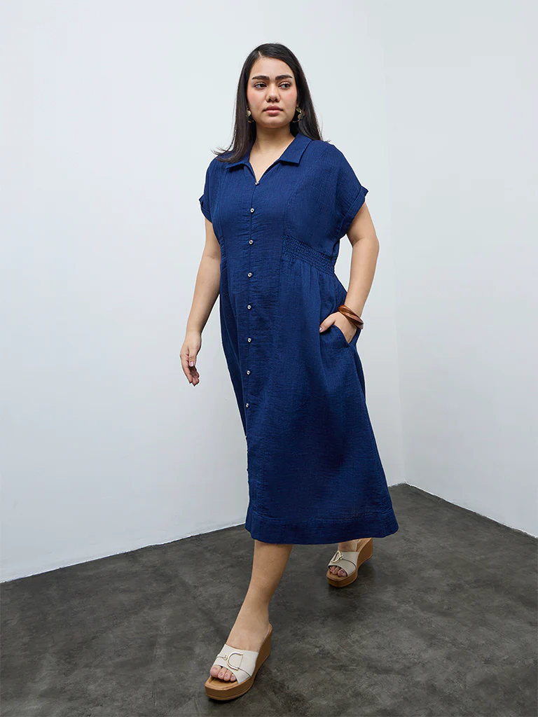 Gia Indigo Cotton A-Line Dress - Image 2