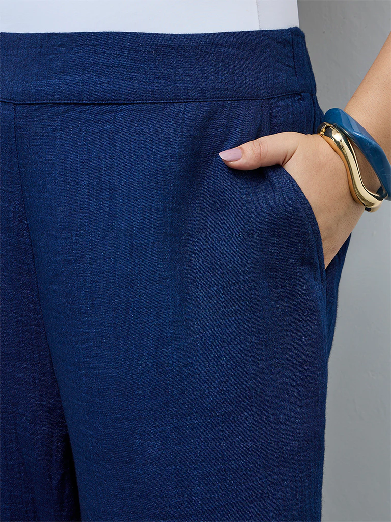 Gia Indigo High-Rise Cotton Pants - Image 3