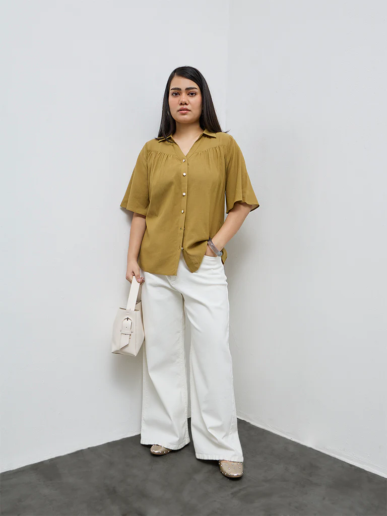 Gia Khaki Solid Blouse - Image 2