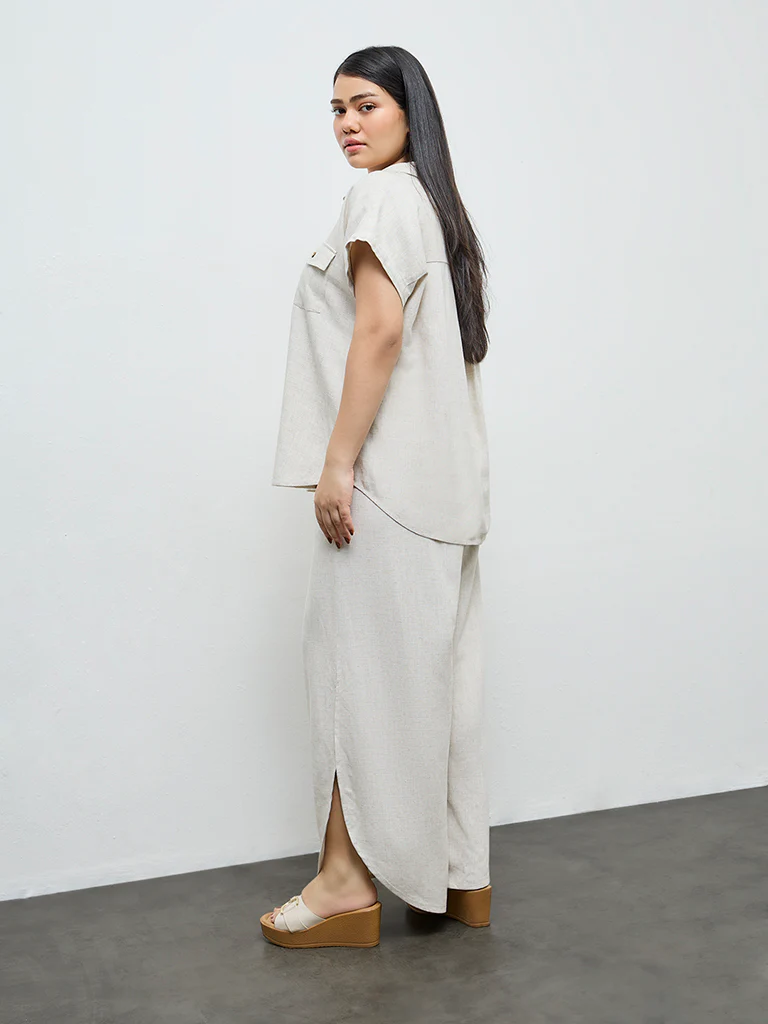 Gia Light Beige High-Rise Cotton Trousers - Image 4