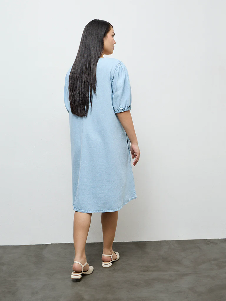 Gia Light Blue Denim A-Line Dress - Image 4
