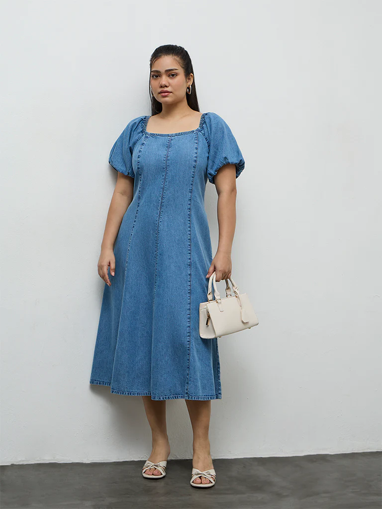 Gia Light Blue Denim A-Line Dress