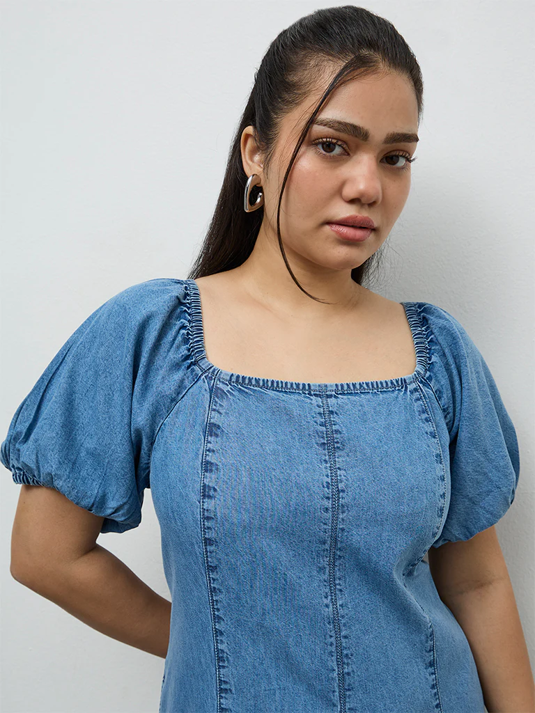 Gia Light Blue Denim A-Line Dress - Image 3