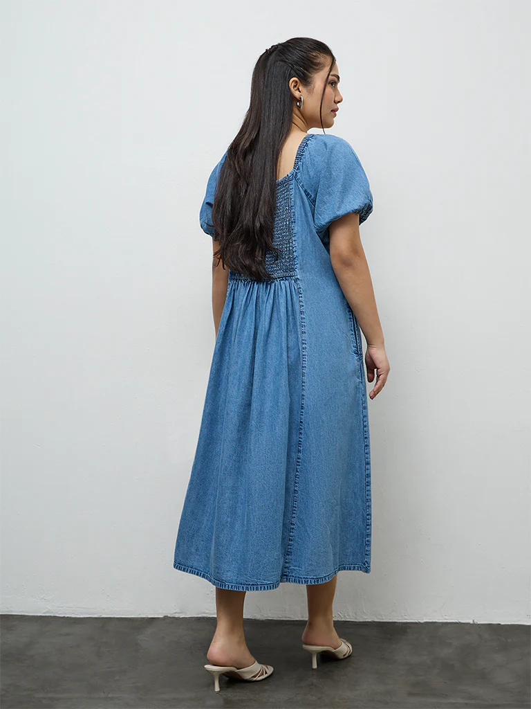 Gia Light Blue Denim A-Line Dress - Image 4