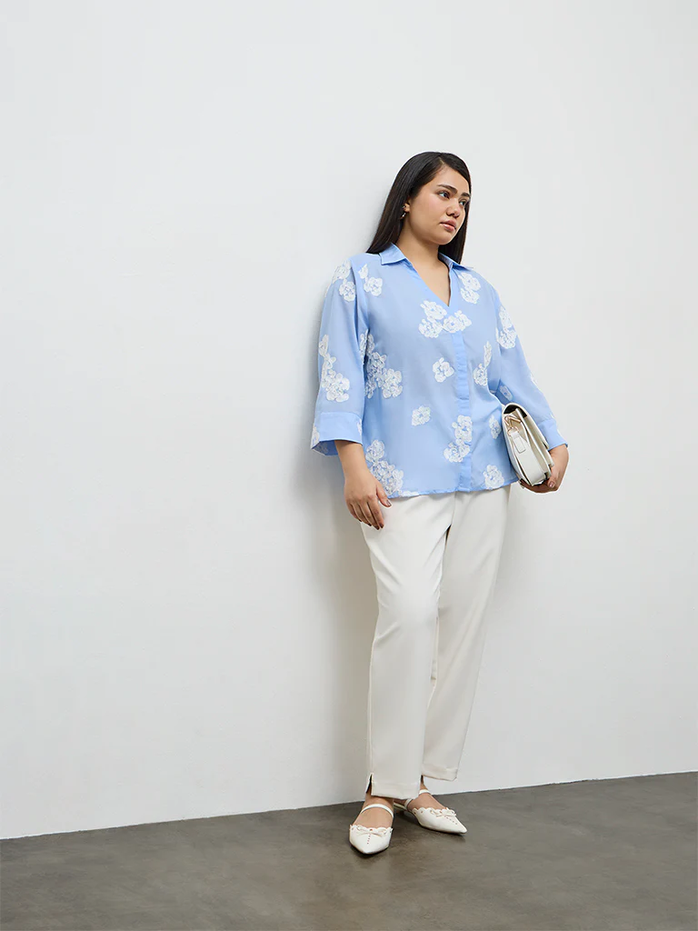 Gia Light Blue Floral Embroidered Shirt - Image 2