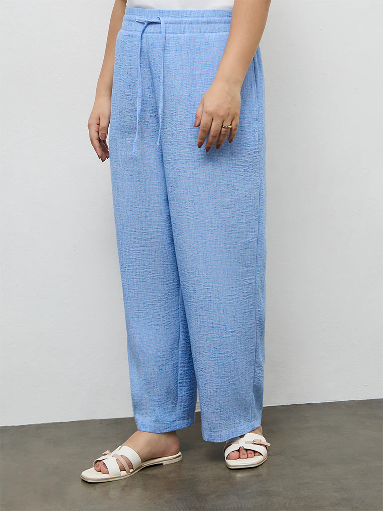 Gia Light Blue Textured High-Rise Pants - Image 2