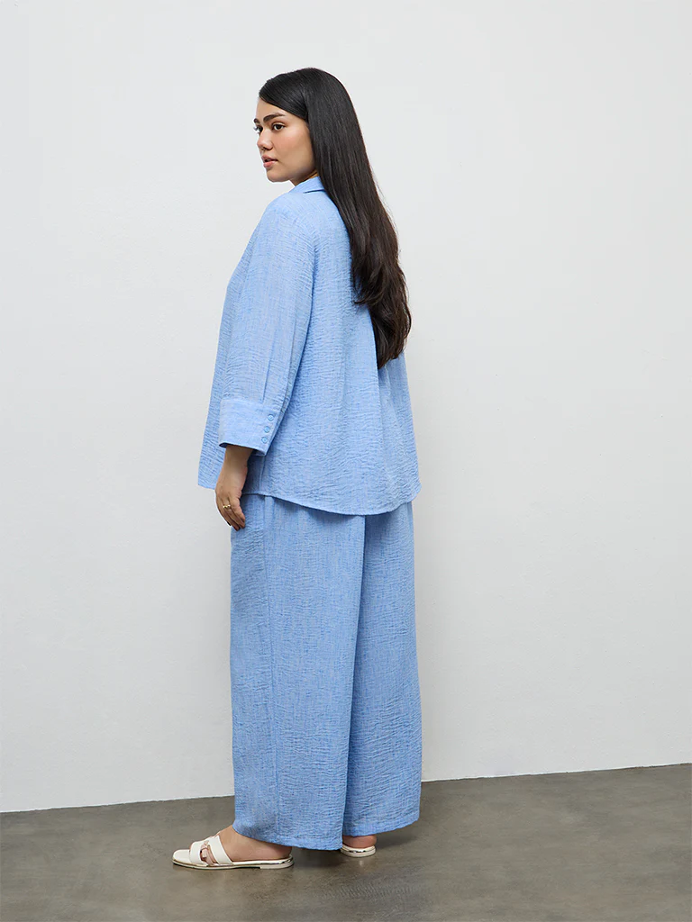 Gia Light Blue Textured High-Rise Pants - Image 4
