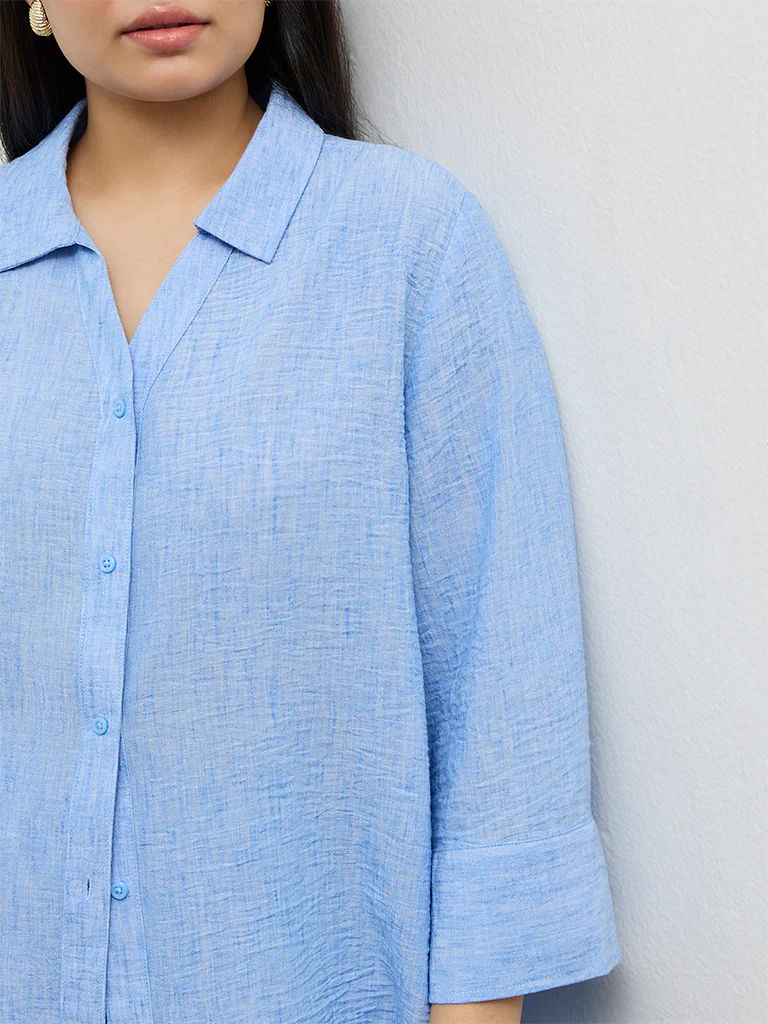 Gia Light Blue Textured Shirt - Image 3