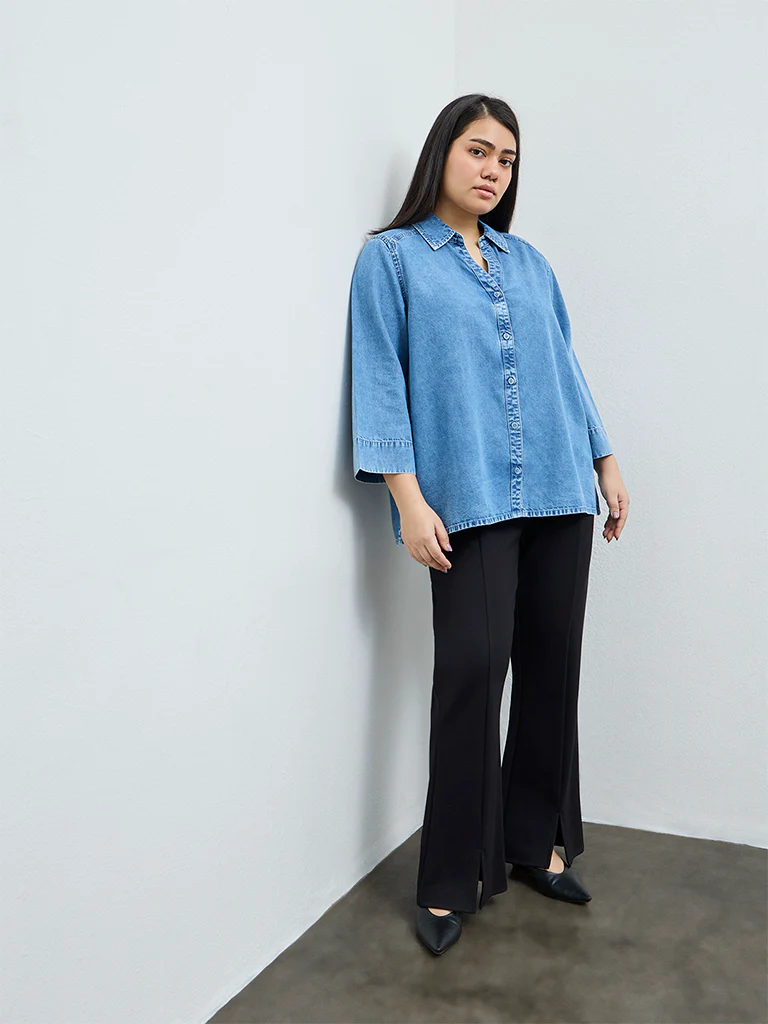 Gia Light Blue Washed Denim Shirt - Image 2