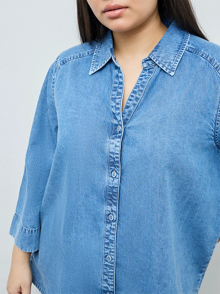 Gia Light Blue Washed Denim Shirt - Image 3