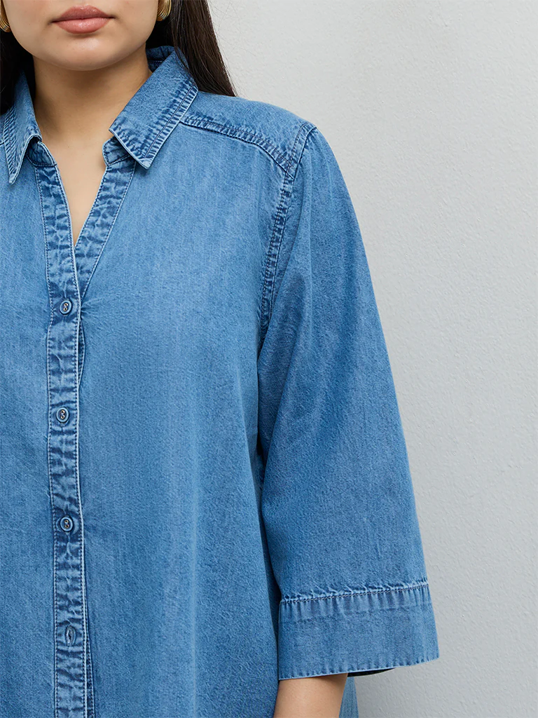 Gia Light Blue Washed Denim Shirt - Image 3