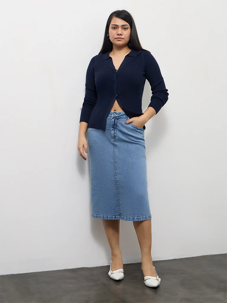 Gia Light Blue Washed High-Rise Denim Skirt