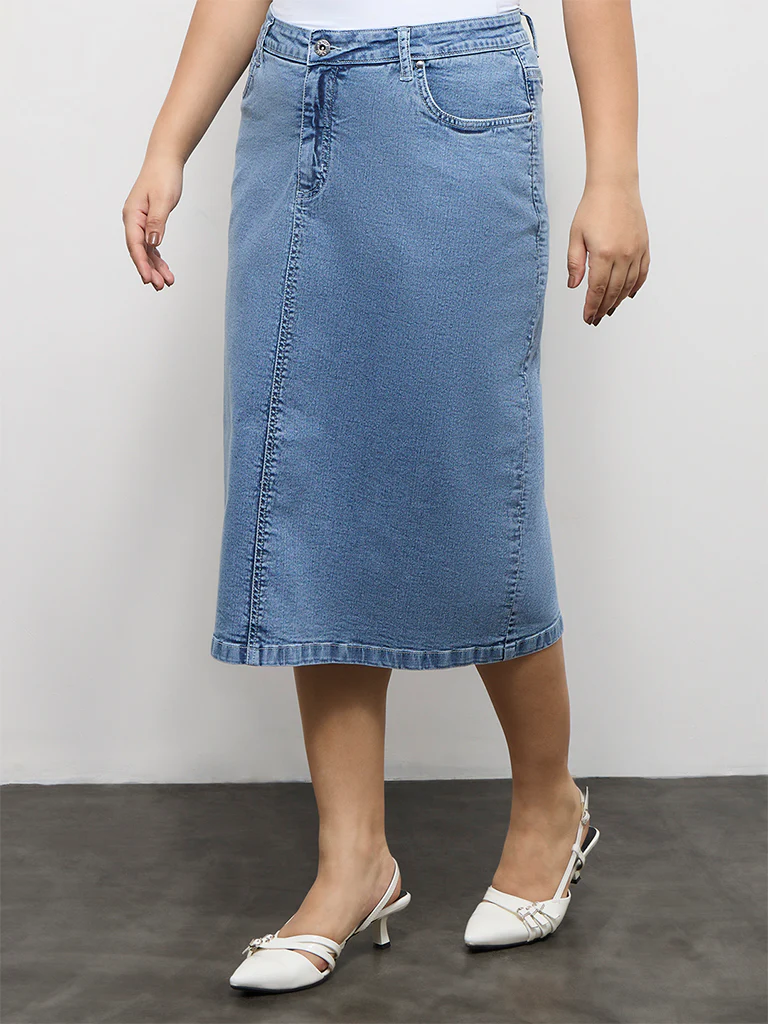 Gia Light Blue Washed High-Rise Denim Skirt - Image 2