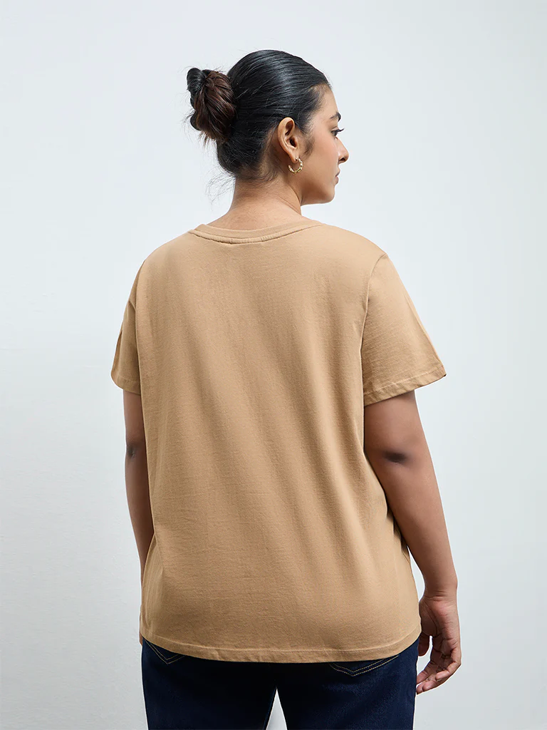 Gia Light Brown Graphic Printed Cotton T-Shirt - Image 4
