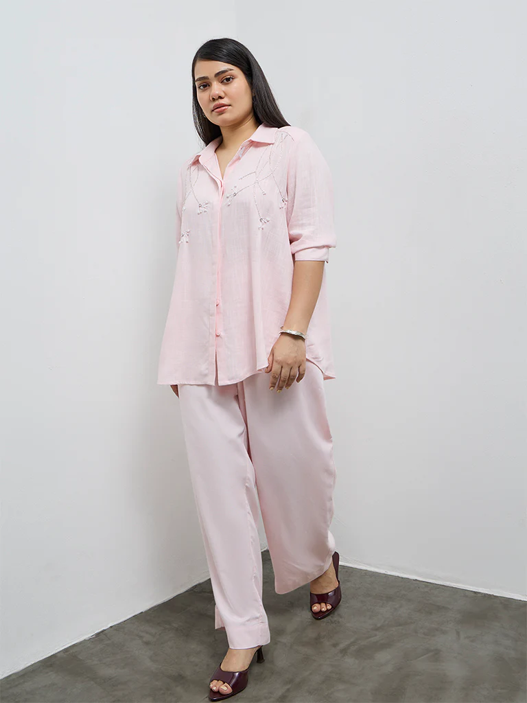Gia Light Pink Embellished Shirt - Image 2