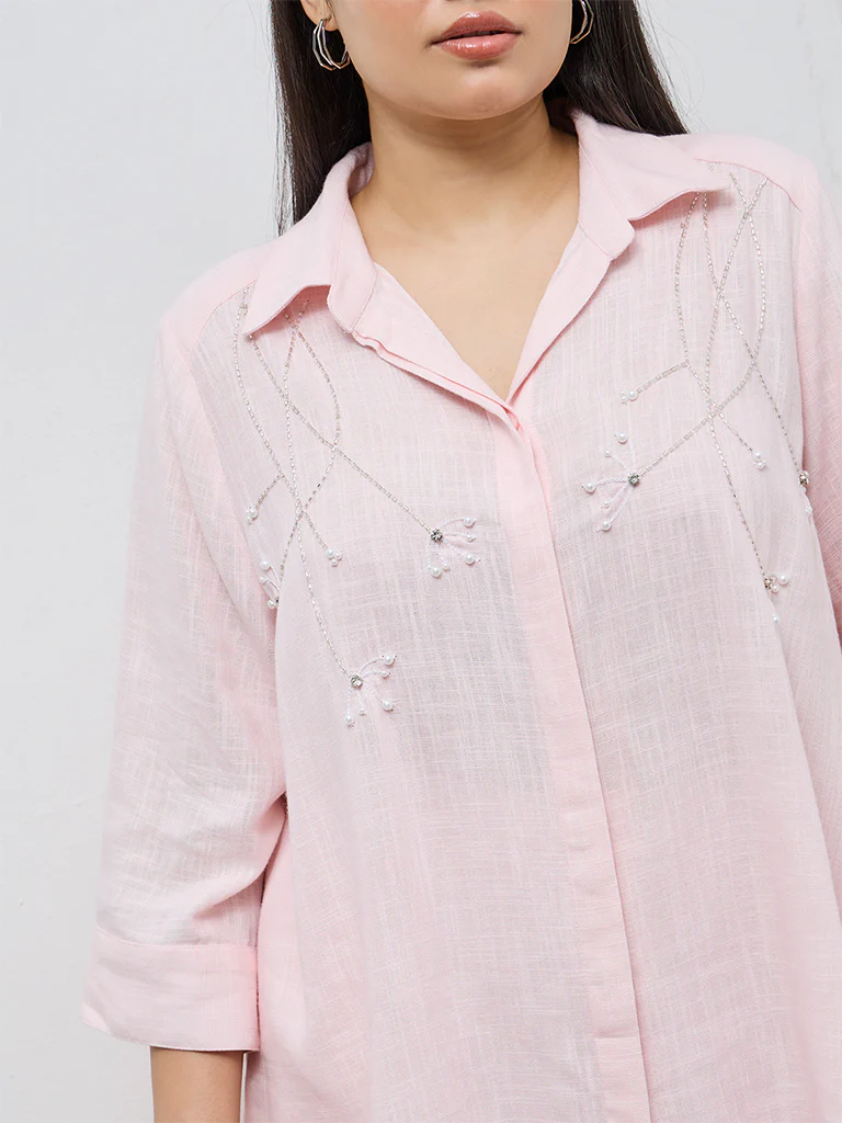 Gia Light Pink Embellished Shirt - Image 3