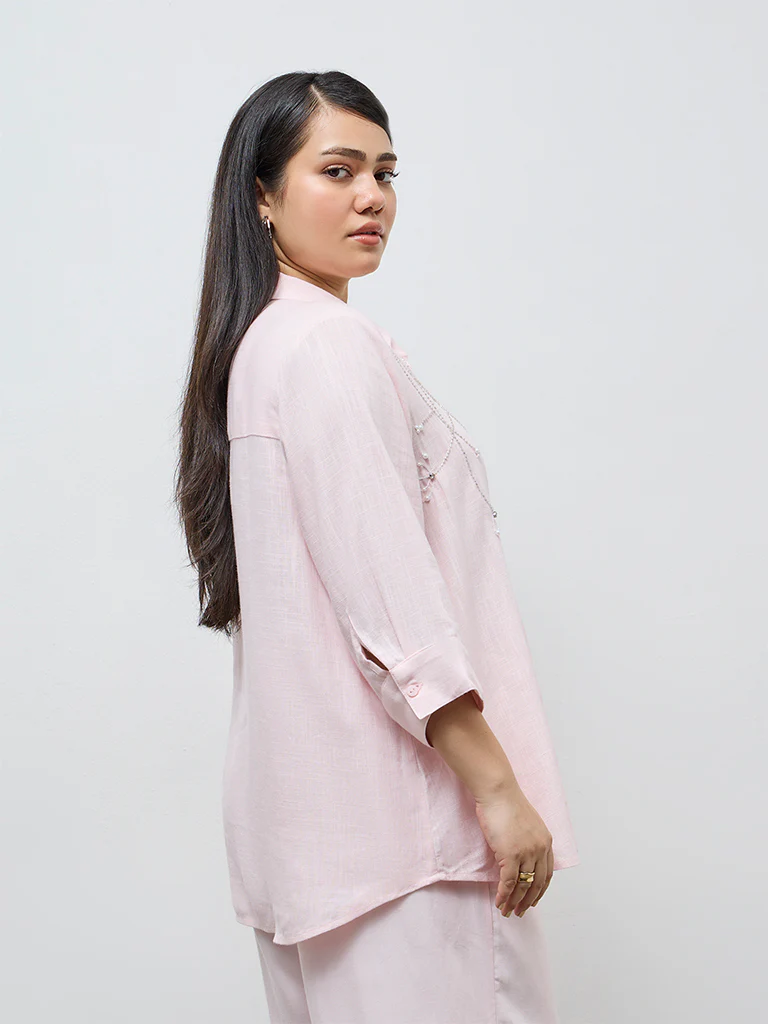 Gia Light Pink Embellished Shirt - Image 4
