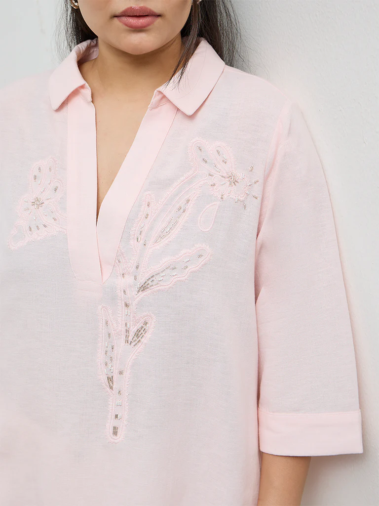 Gia Light Pink Embroidered Blouse - Image 3