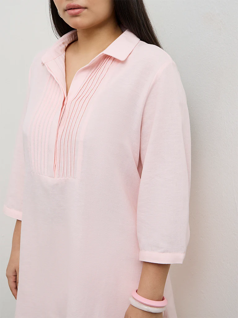 Gia Light Pink Pintuck Detailed Tunic - Image 3