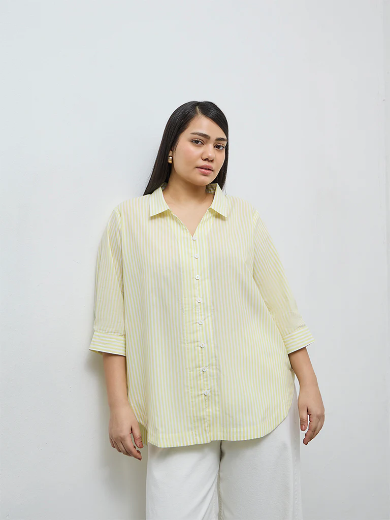 Gia Lime Striped Cotton Shirt