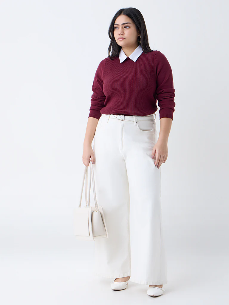 Gia Maroon Knit-Textured Sweater - Image 2