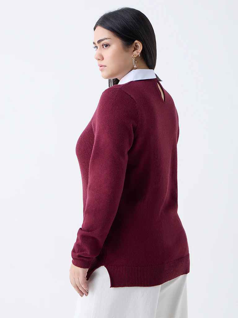 Gia Maroon Knit-Textured Sweater - Image 4